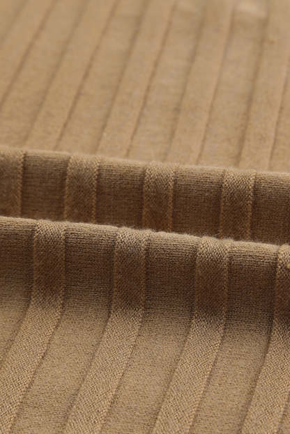 Brown Ribbed Open Front Knit Cardigan-yoyobikini