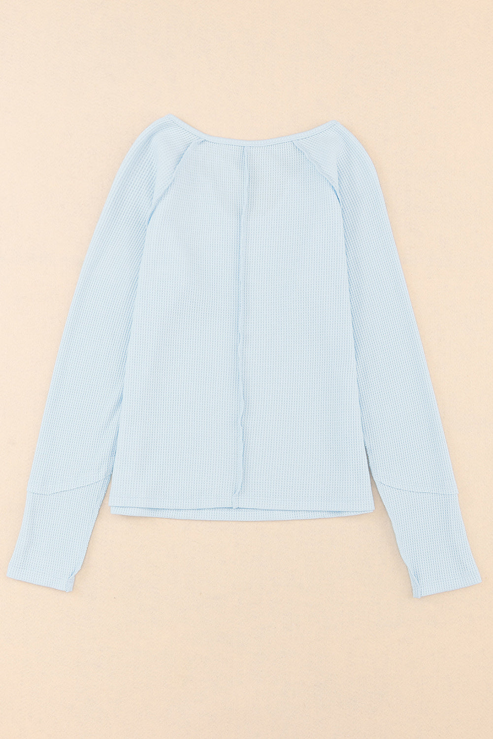 Sky Blue Mineral Wash Long Sleeve V-Neck Top-yoyobikini