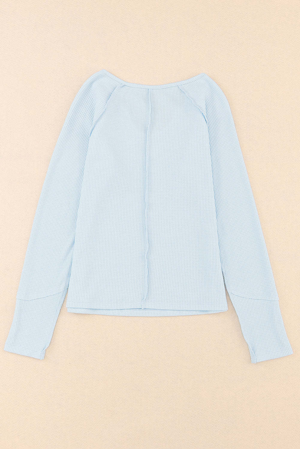 Sky Blue Mineral Wash Long Sleeve V-Neck Top-yoyobikini