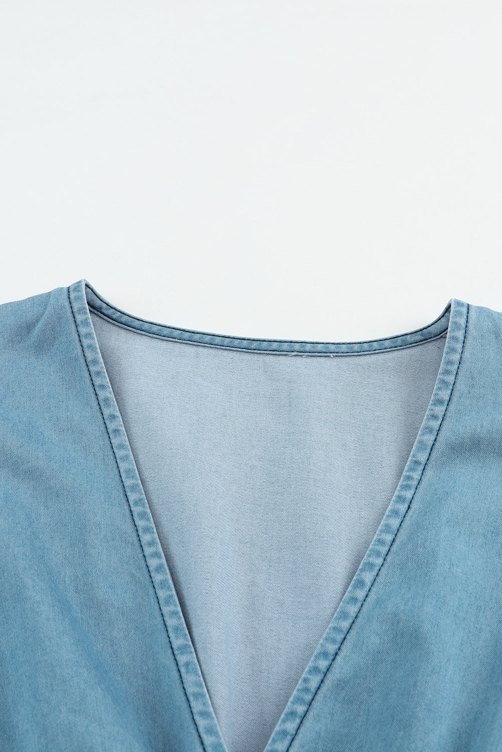 Sky Blue V Neck Bubble Sleeve Ruffle Flared Mini Dress-yoyobikini