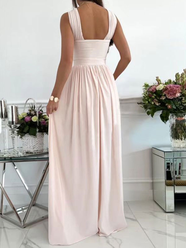 Long Party Dress Cross Neck Split Solid Color Maxi Prom Dress For Women