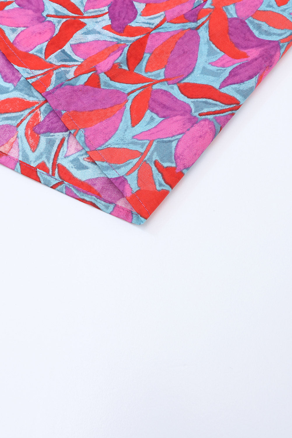 Multicolor Abstract Floral Button Up Long Puff Sleeve Shirt-yoyobikini