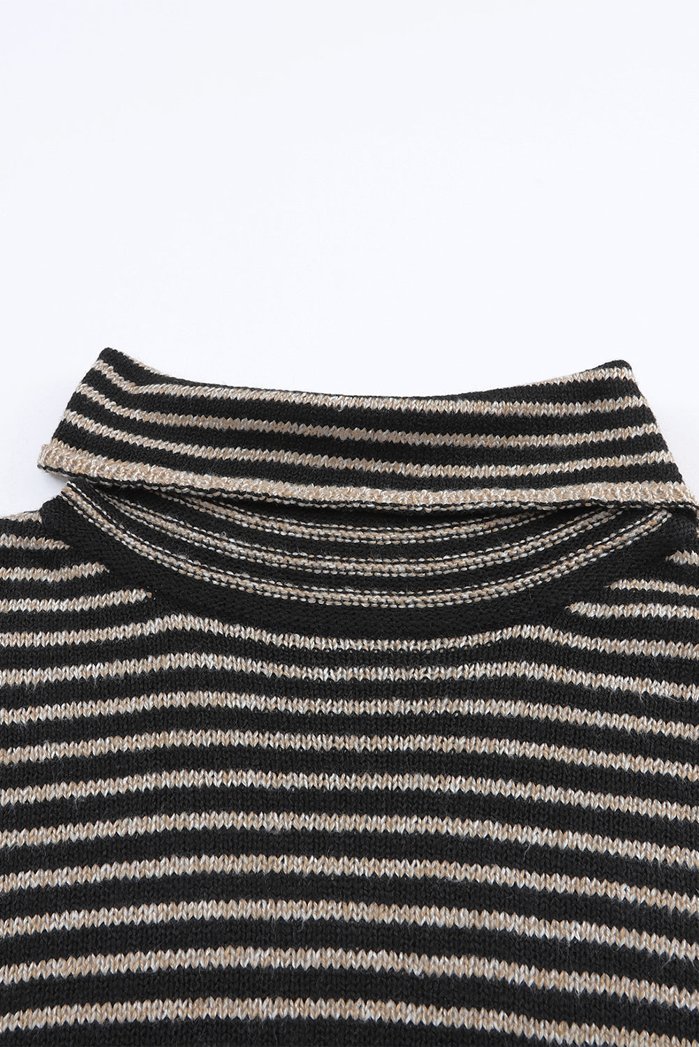 Black Striped Turtleneck Loose Sweater-yoyobikini