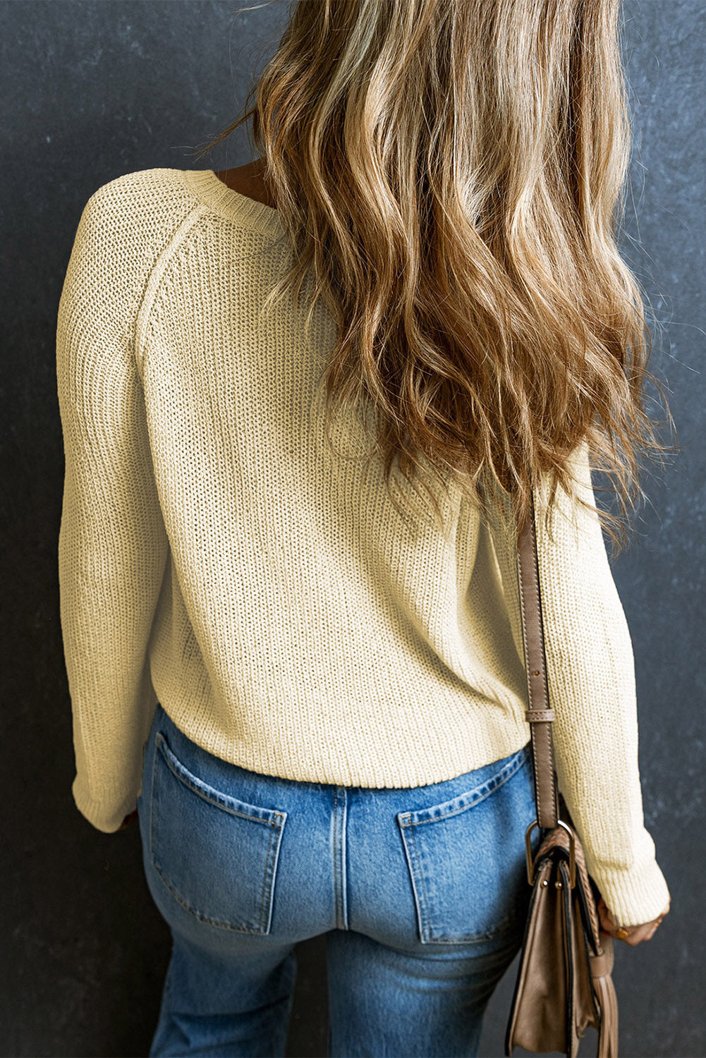 Apricot Raglan Sleeve Crewneck Casual Sweater-yoyobikini