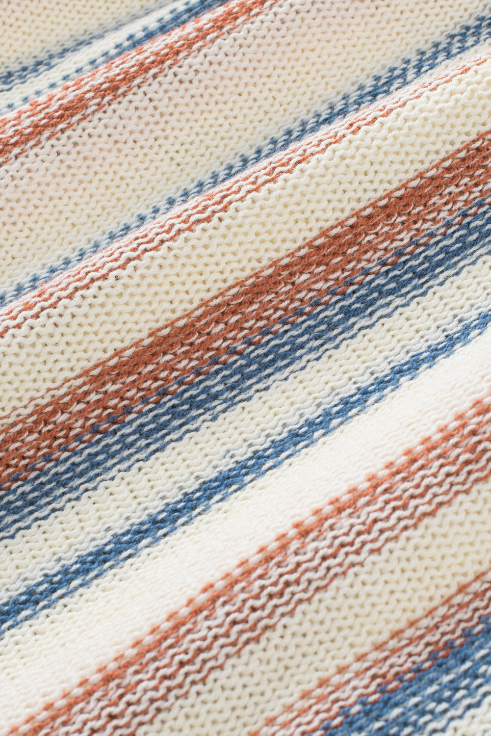 Multicolor Striped Knit Kangaroo Pocket Hooded Sweater-yoyobikini