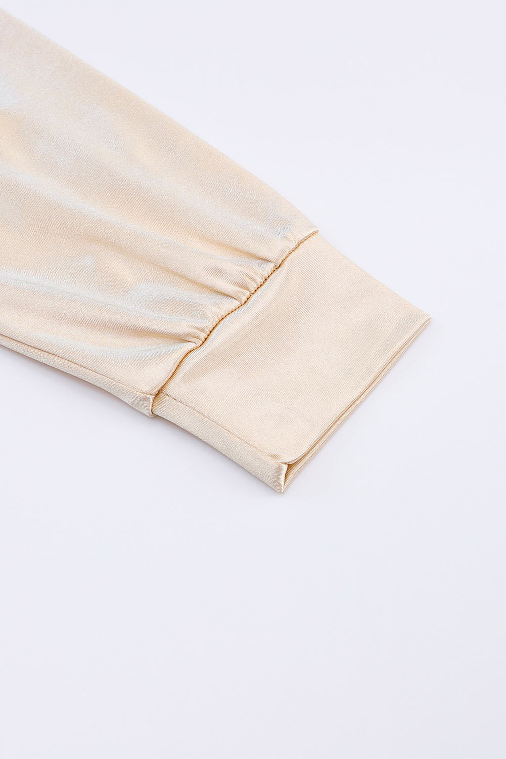 Apricot Glitter Chest Pocket Round Neck Long Sleeve Top-yoyobikini