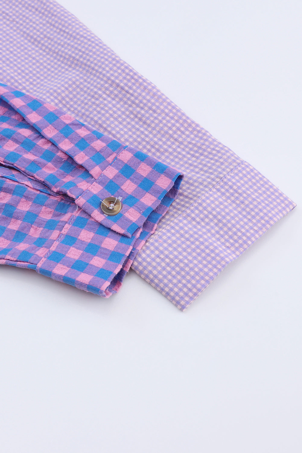 Purple Mixed Plaid Button Down Long Sleeve Chest Pocket Shirt-yoyobikini