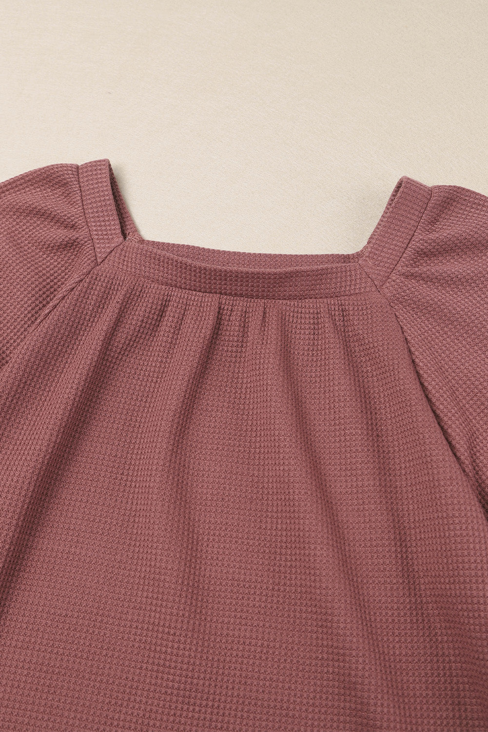 Square Neck Puff Sleeve Waffle Knit Top-yoyobikini