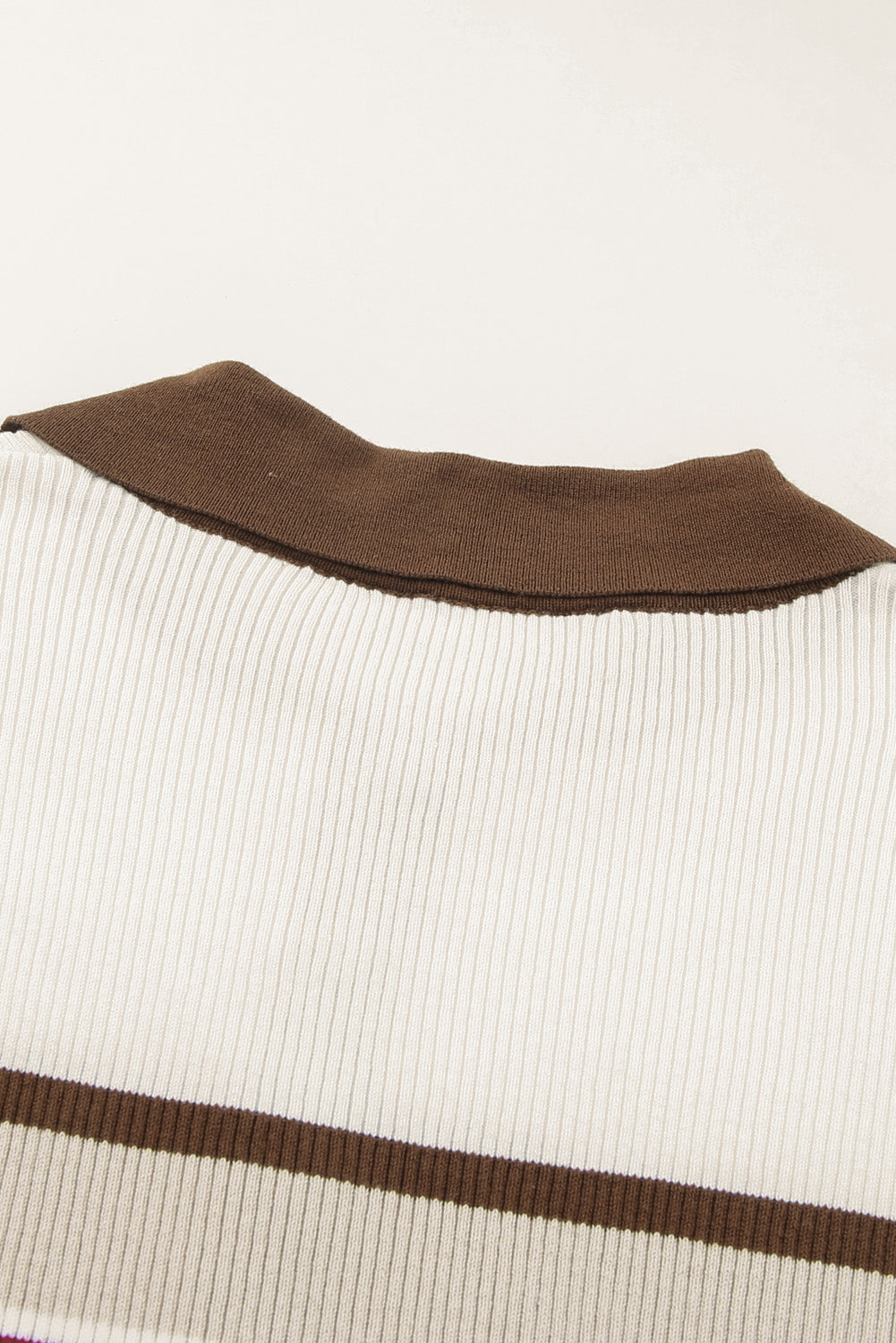 White Rib Knitted Stripe Detail Henley Sweater-yoyobikini