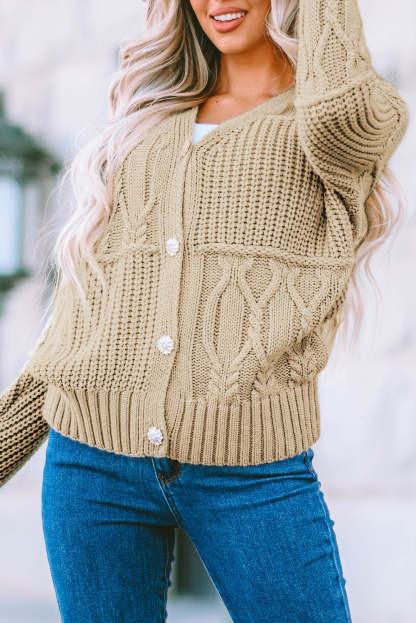 Apricot Buttons Front Patterned Texture Knit Cardigan-yoyobikini
