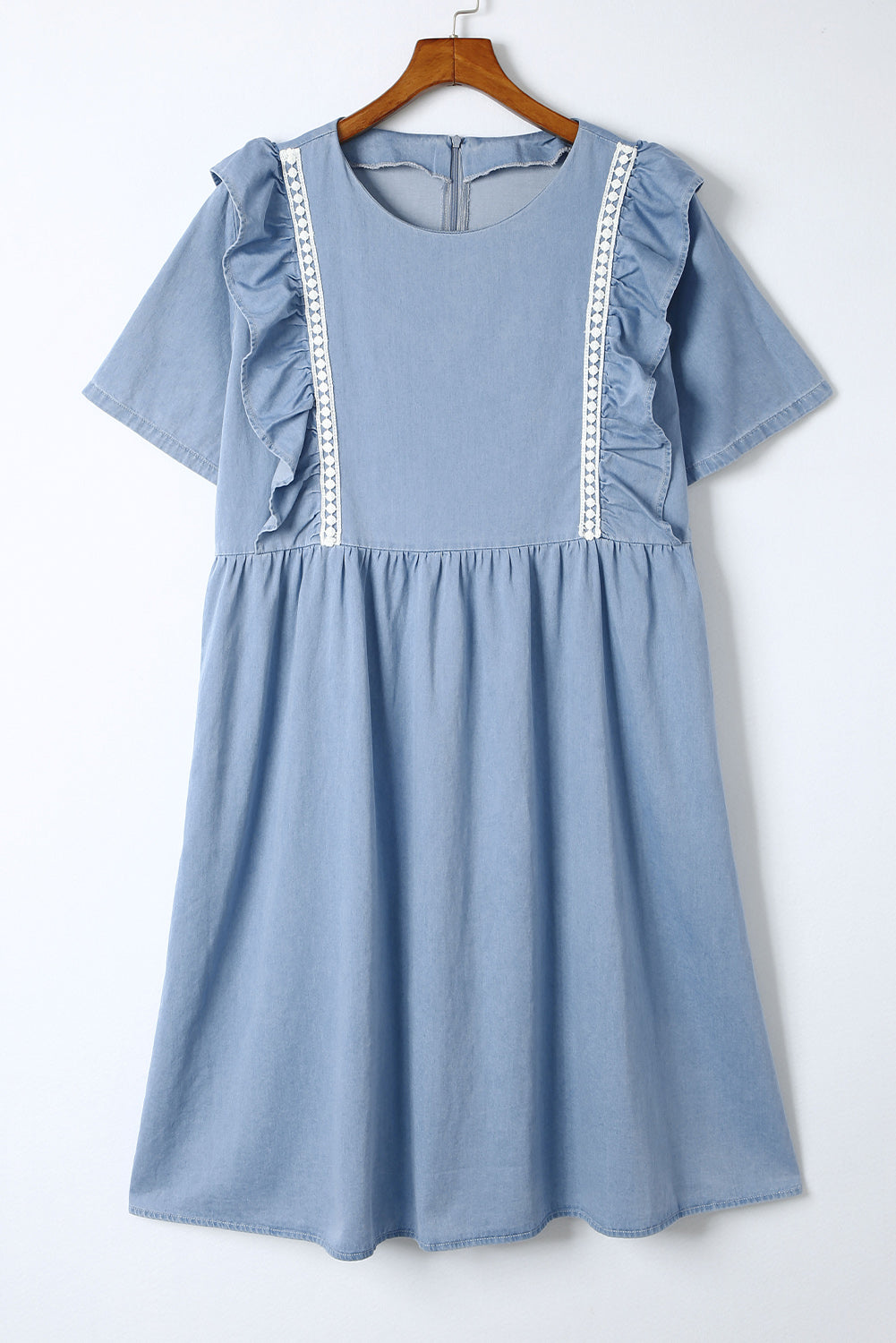 Sky Blue Ruffle Chambray Midi Dress-yoyobikini