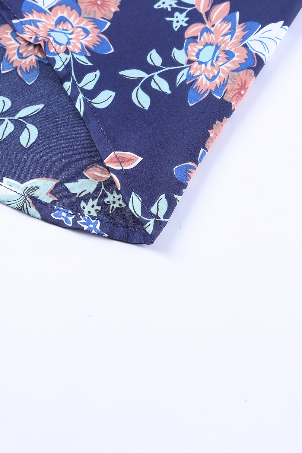 Blue Floral Print Bust Knot Long Dress with Slit-yoyobikini