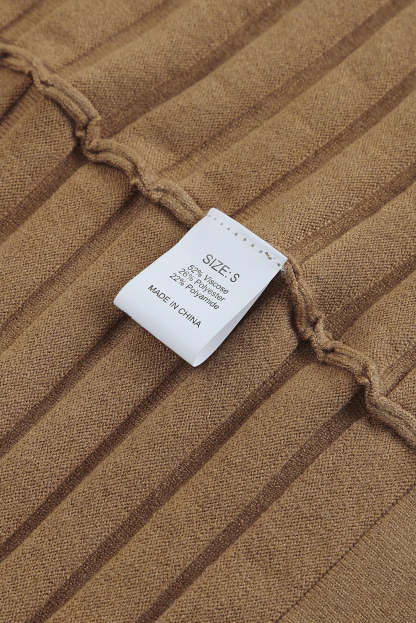 Brown Ribbed Open Front Knit Cardigan-yoyobikini