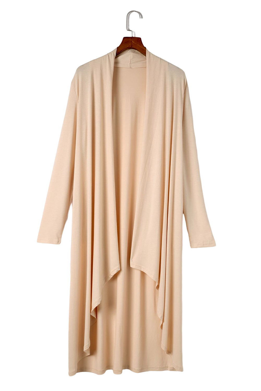 Apricot Long Sleeve Pockets High Low Open Front Cardigan-yoyobikini