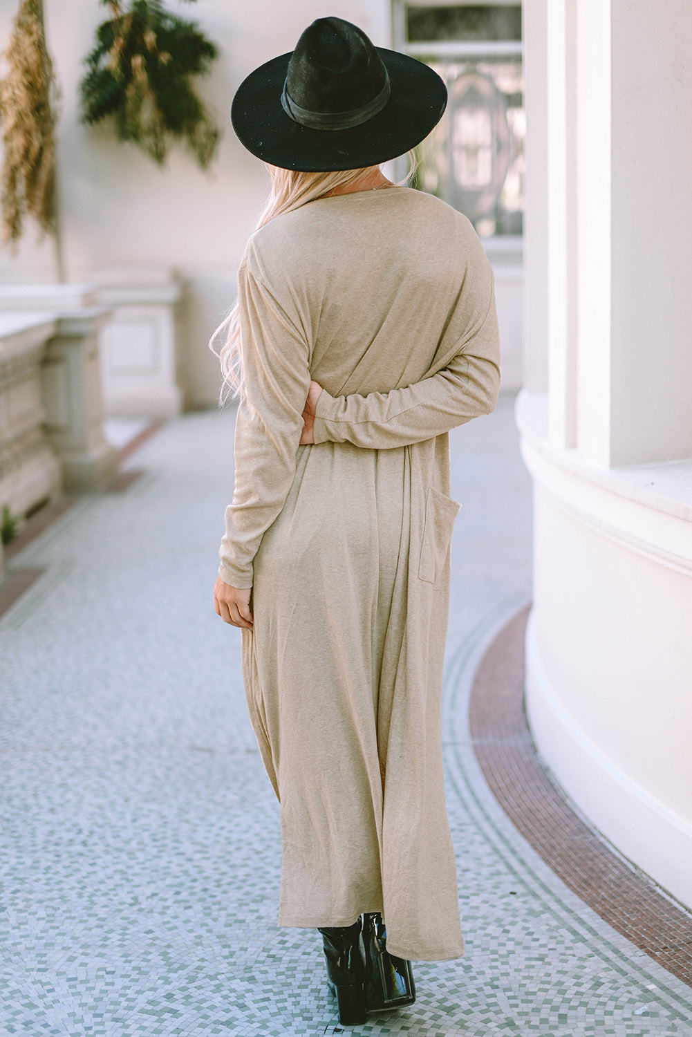 Apricot Open Front Pocketed Duster Cardigan with Slits-yoyobikini