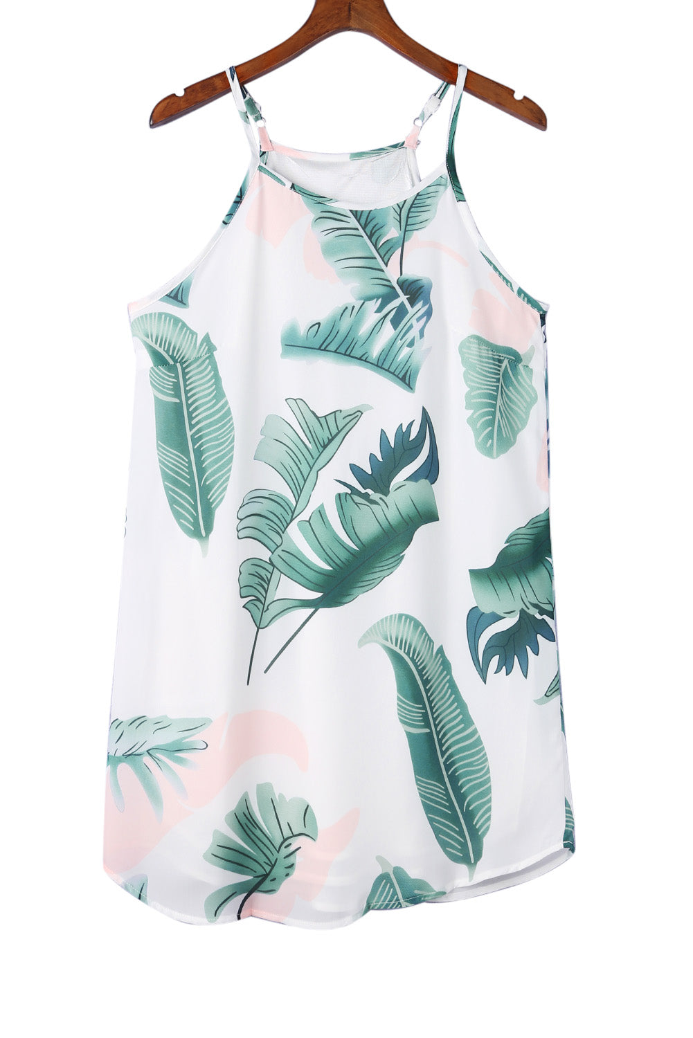Palm Tree Leaf Print Ivory Sleeveless Dress-yoyobikini