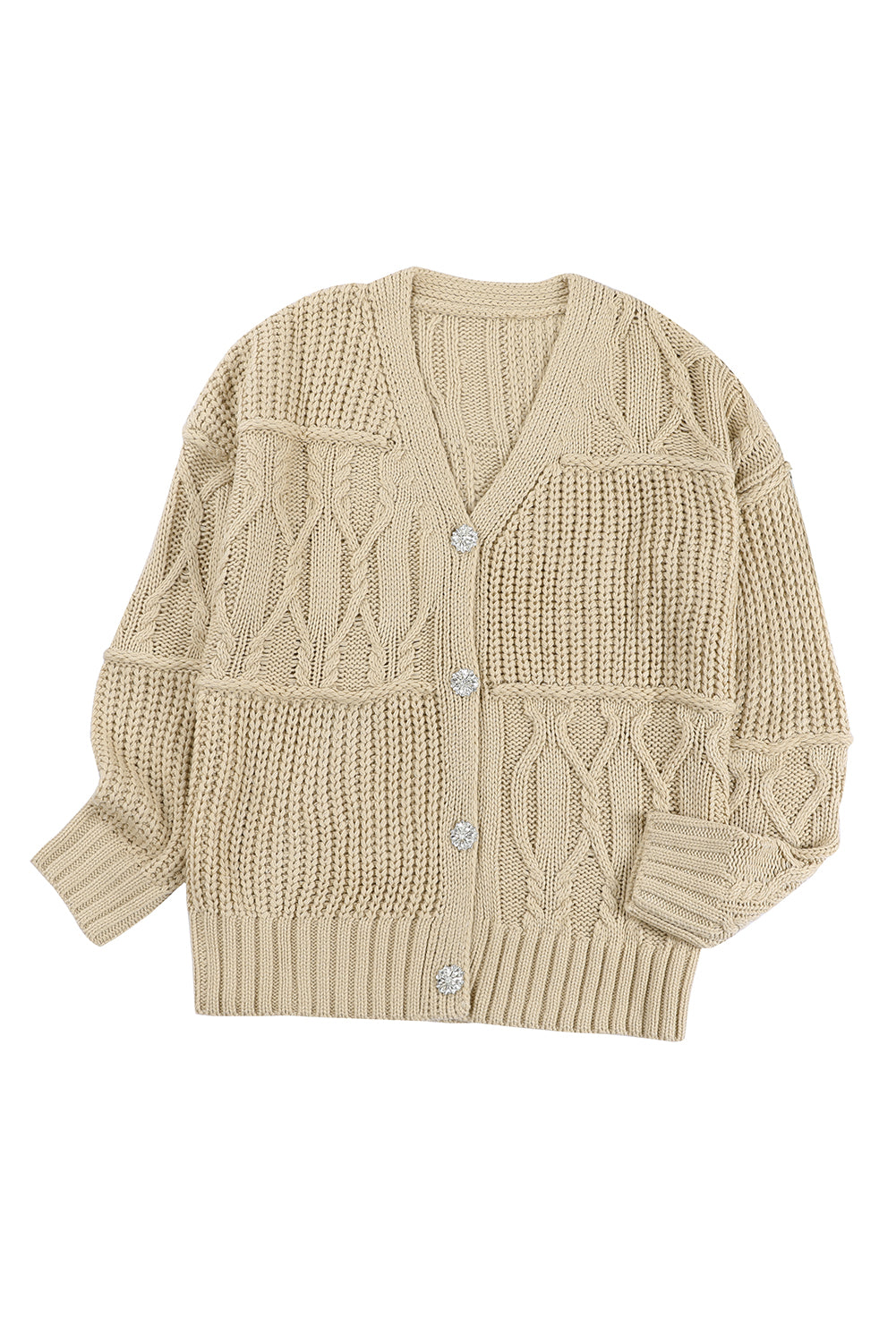 Apricot Buttons Front Patterned Texture Knit Cardigan-yoyobikini