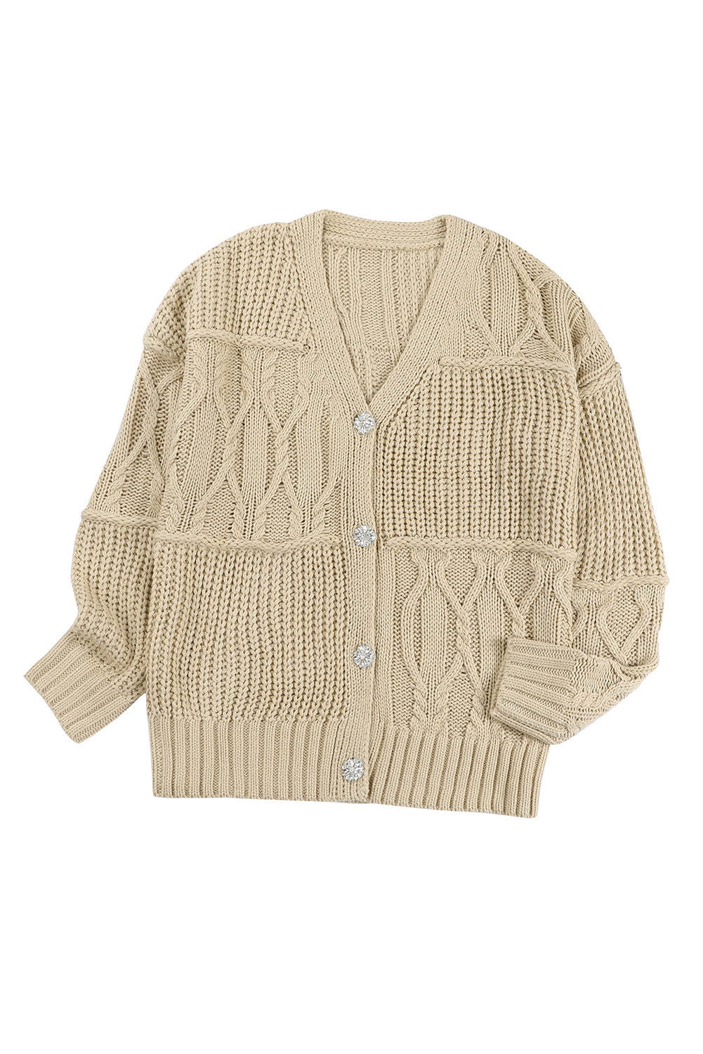 Apricot Buttons Front Patterned Texture Knit Cardigan-yoyobikini