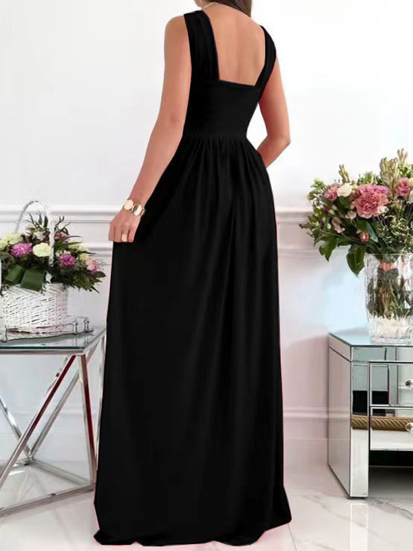 Long Party Dress Cross Neck Split Solid Color Maxi Prom Dress For Women