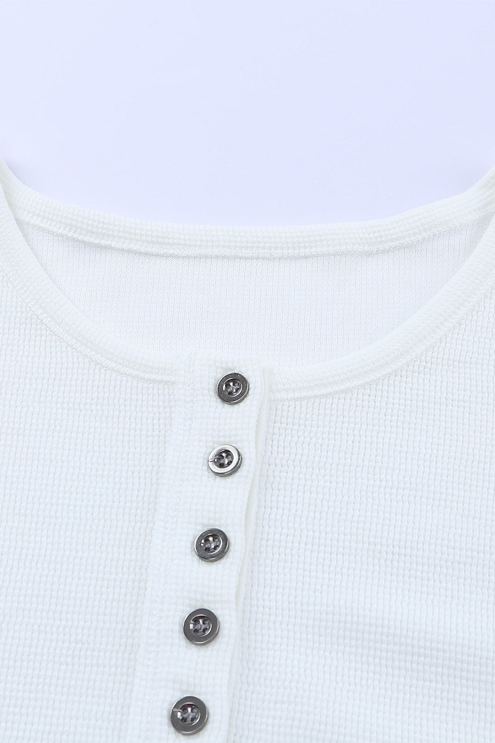 White Waffle Knit Henley Top-yoyobikini