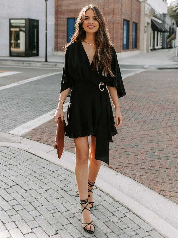 Summer Dresses Khaki V-Neck Beach Mini Dress For Women