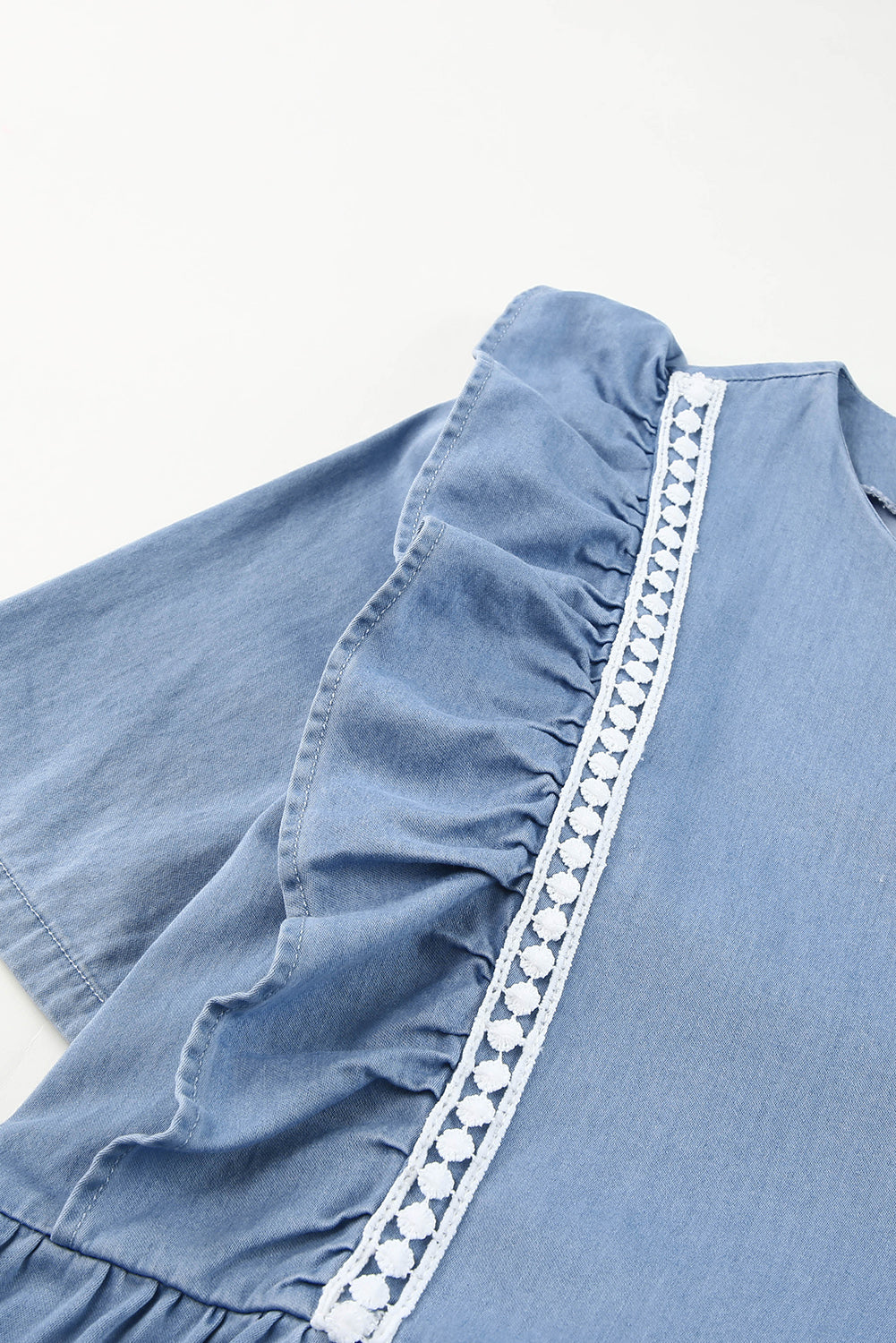 Sky Blue Ruffle Chambray Midi Dress-yoyobikini