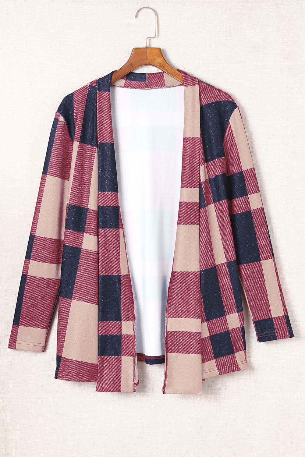 Draped Open Front Plaid Cardigan-yoyobikini