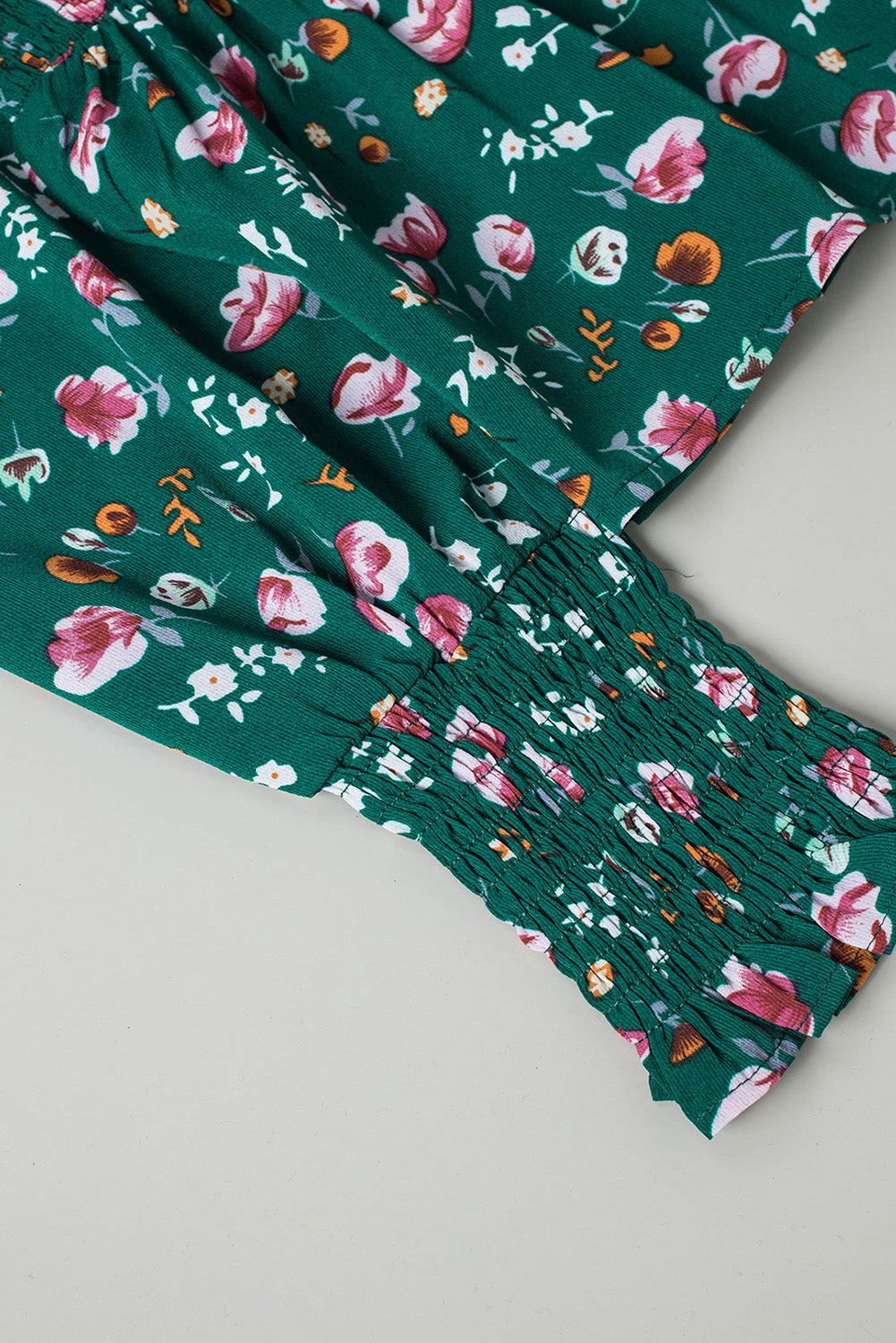 Floral Print Smocked Lace-up Square Neck Long Sleeve Top-yoyobikini