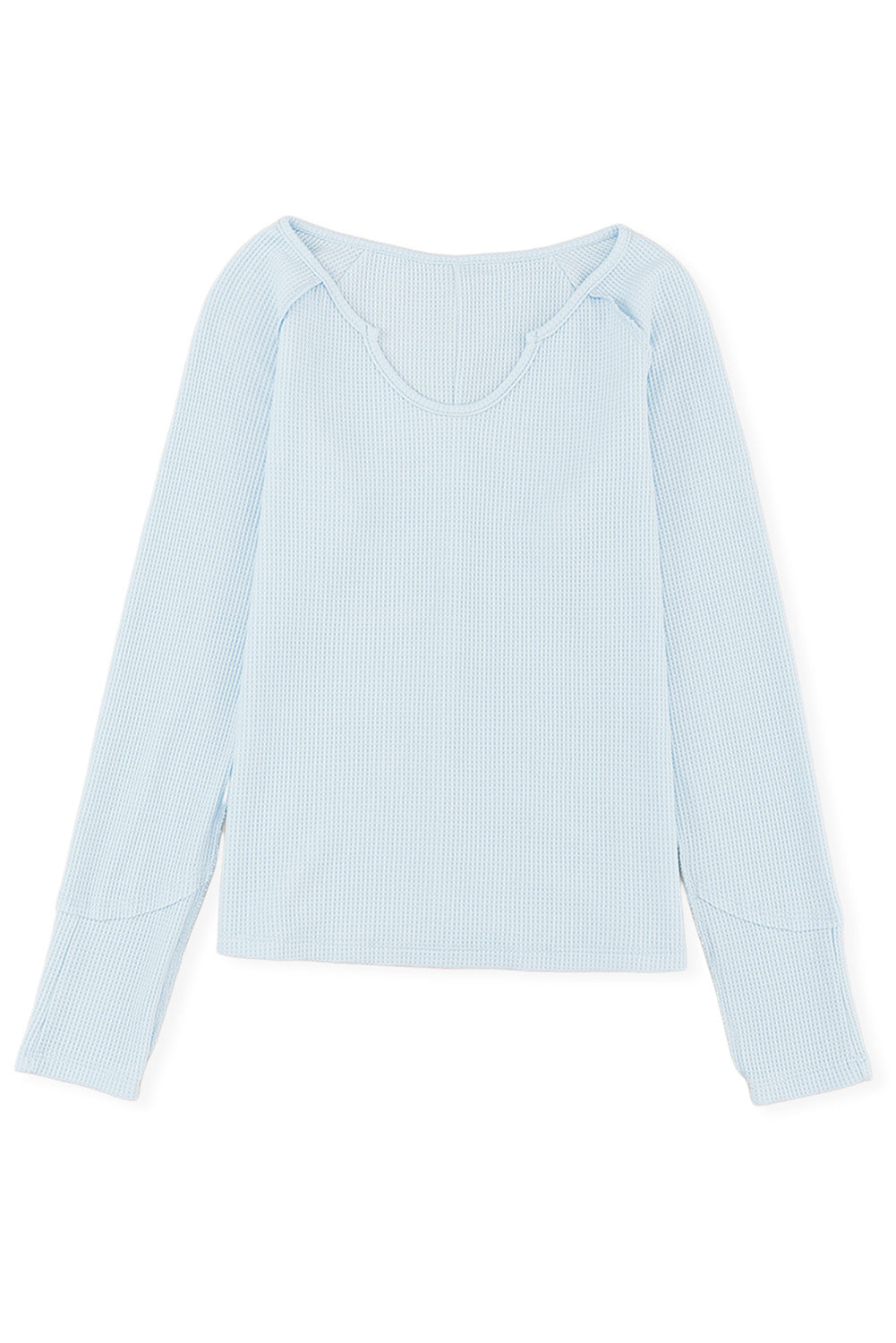 Sky Blue Mineral Wash Long Sleeve V-Neck Top-yoyobikini