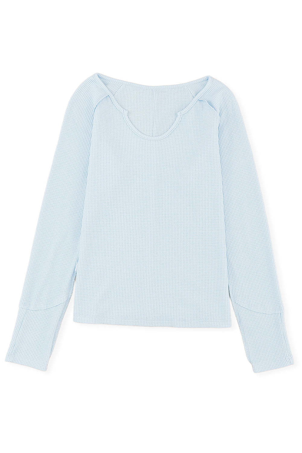 Sky Blue Mineral Wash Long Sleeve V-Neck Top-yoyobikini