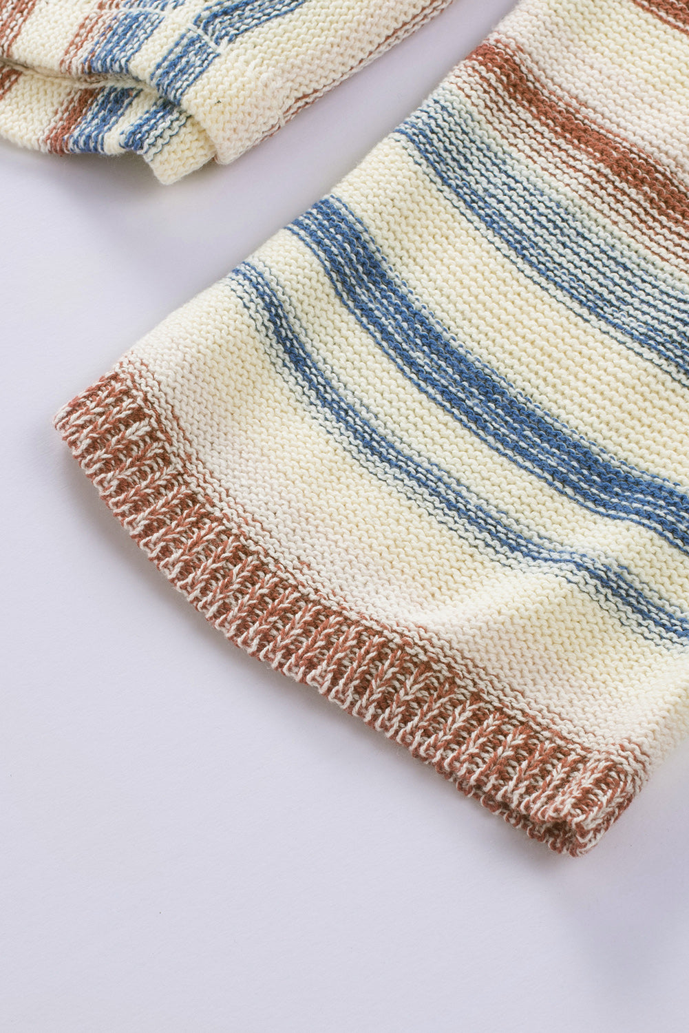 Multicolor Striped Knit Kangaroo Pocket Hooded Sweater-yoyobikini