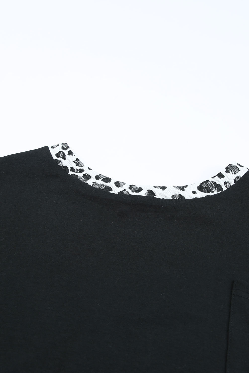 Black Leopard Print Balloon Sleeve Crew Neck Top-yoyobikini