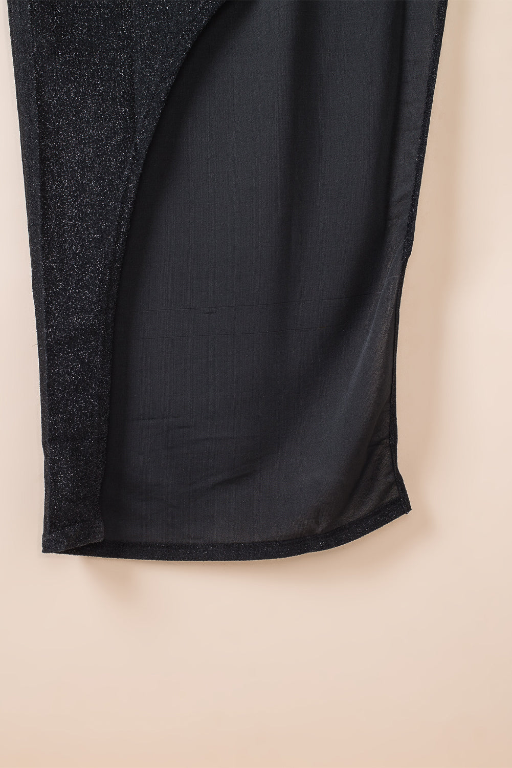 Black One-shoulder Glitter Metallic Asymmetric Long Dress-yoyobikini