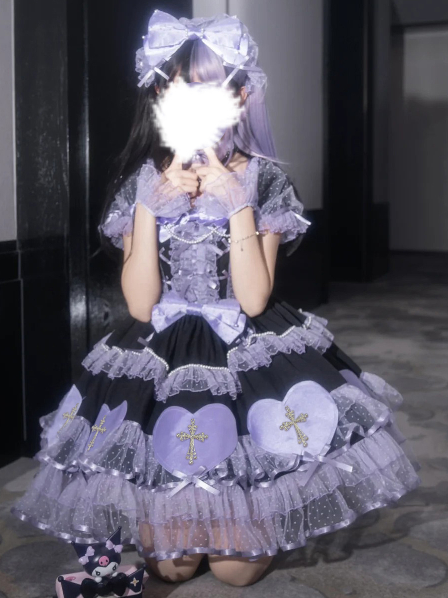 Halloween Back to school Gothic Lolita Dresses Bows Pearls Color Block Pink Light Sky Blue