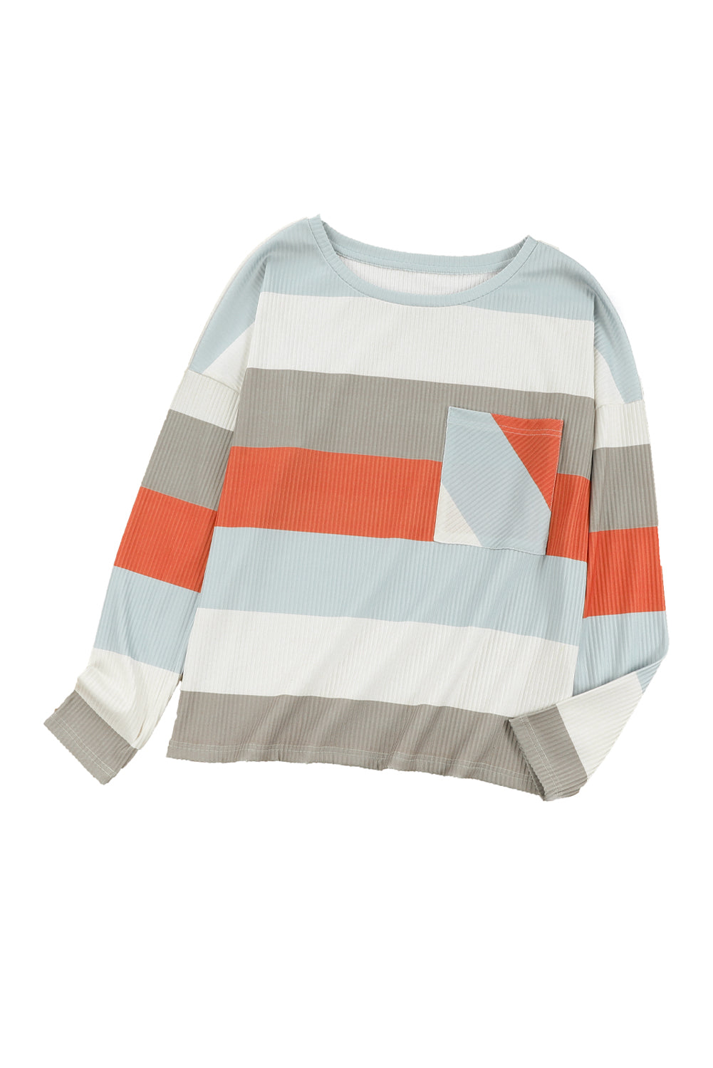 Red Striped Colorblock Ribbed Knit Top with Pocket-yoyobikini