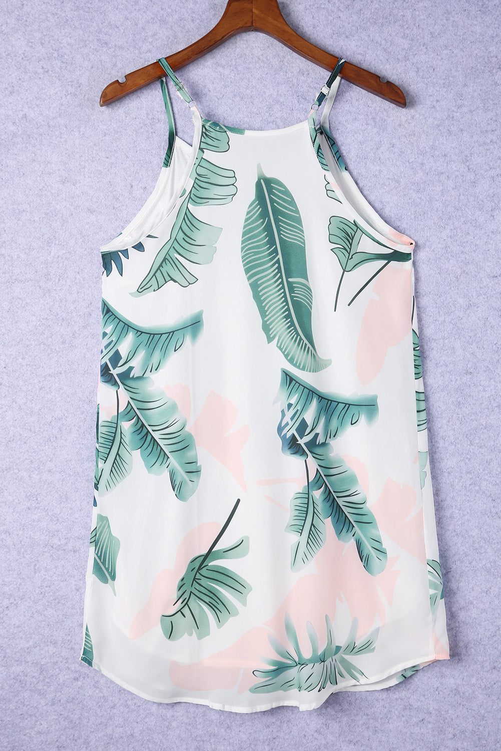 Palm Tree Leaf Print Ivory Sleeveless Dress-yoyobikini