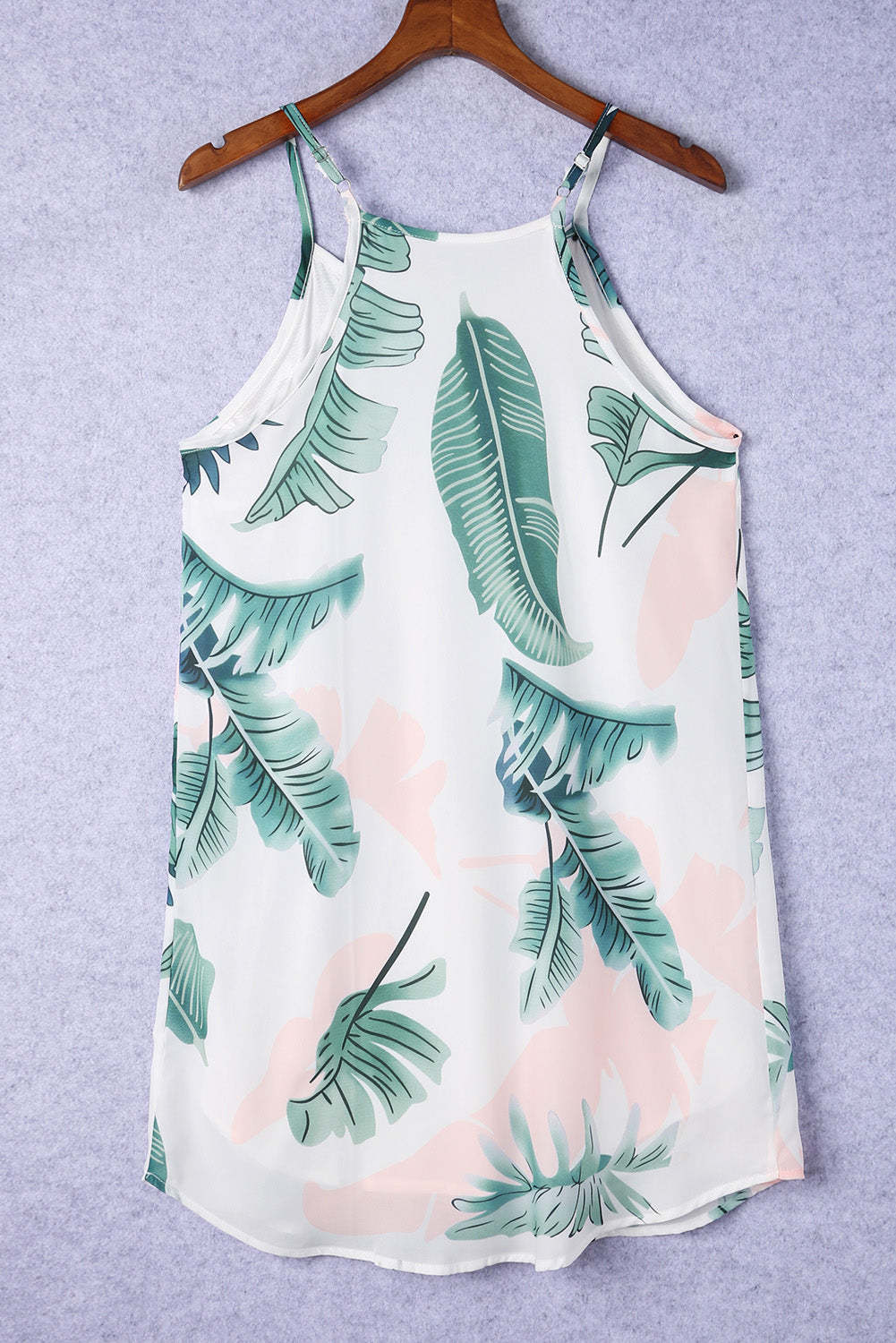 Palm Tree Leaf Print Ivory Sleeveless Dress-yoyobikini