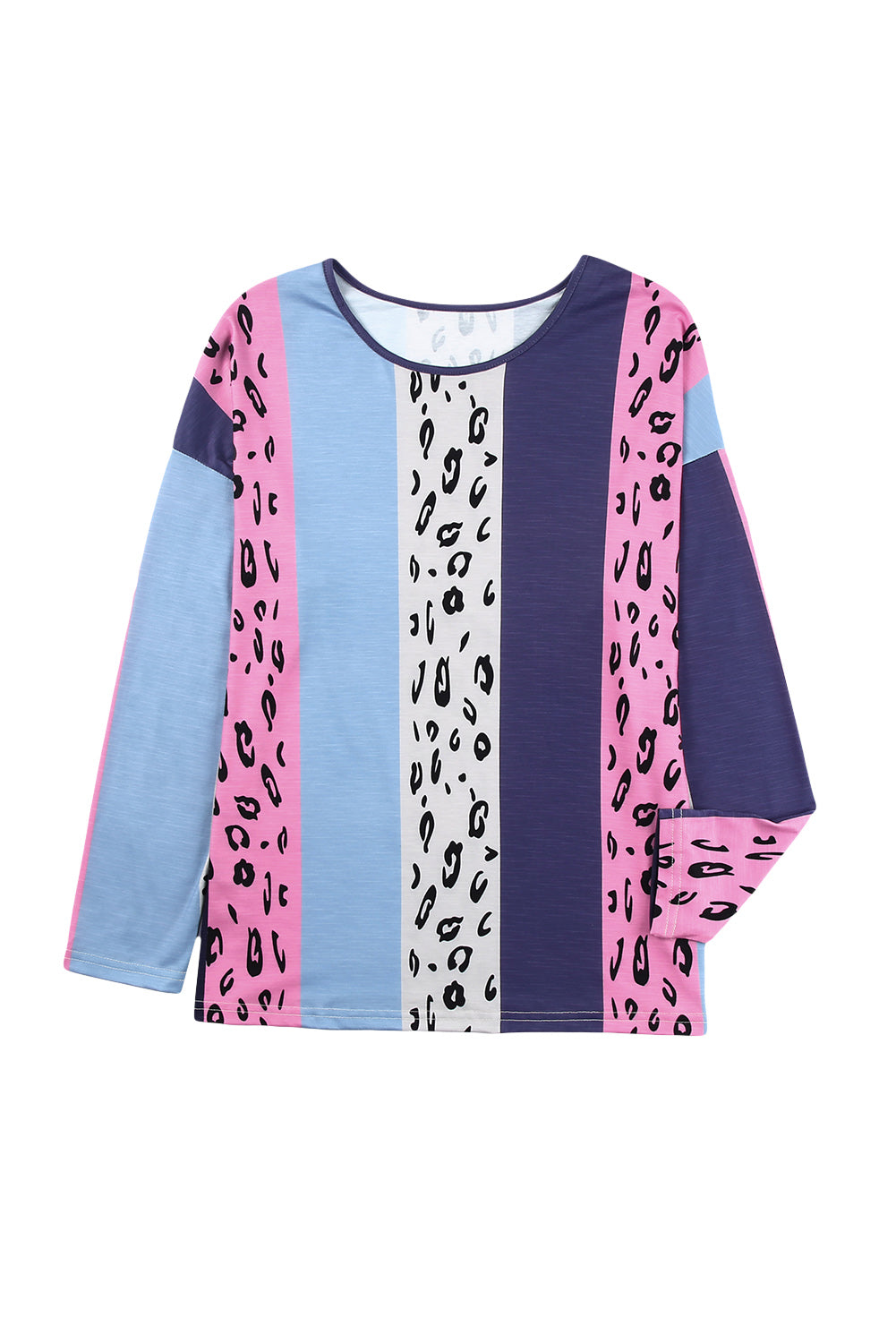 Leopard Color Block Leopard Long Sleeve Blouse-yoyobikini