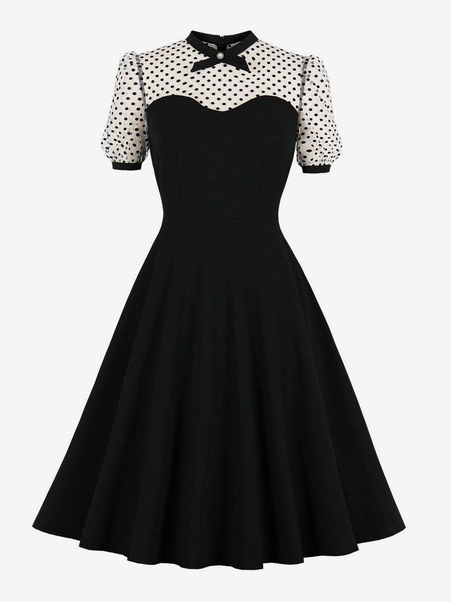 1950s Audrey Hepburn Style Retro Dress Jewel Neck Short Sleeves Medium