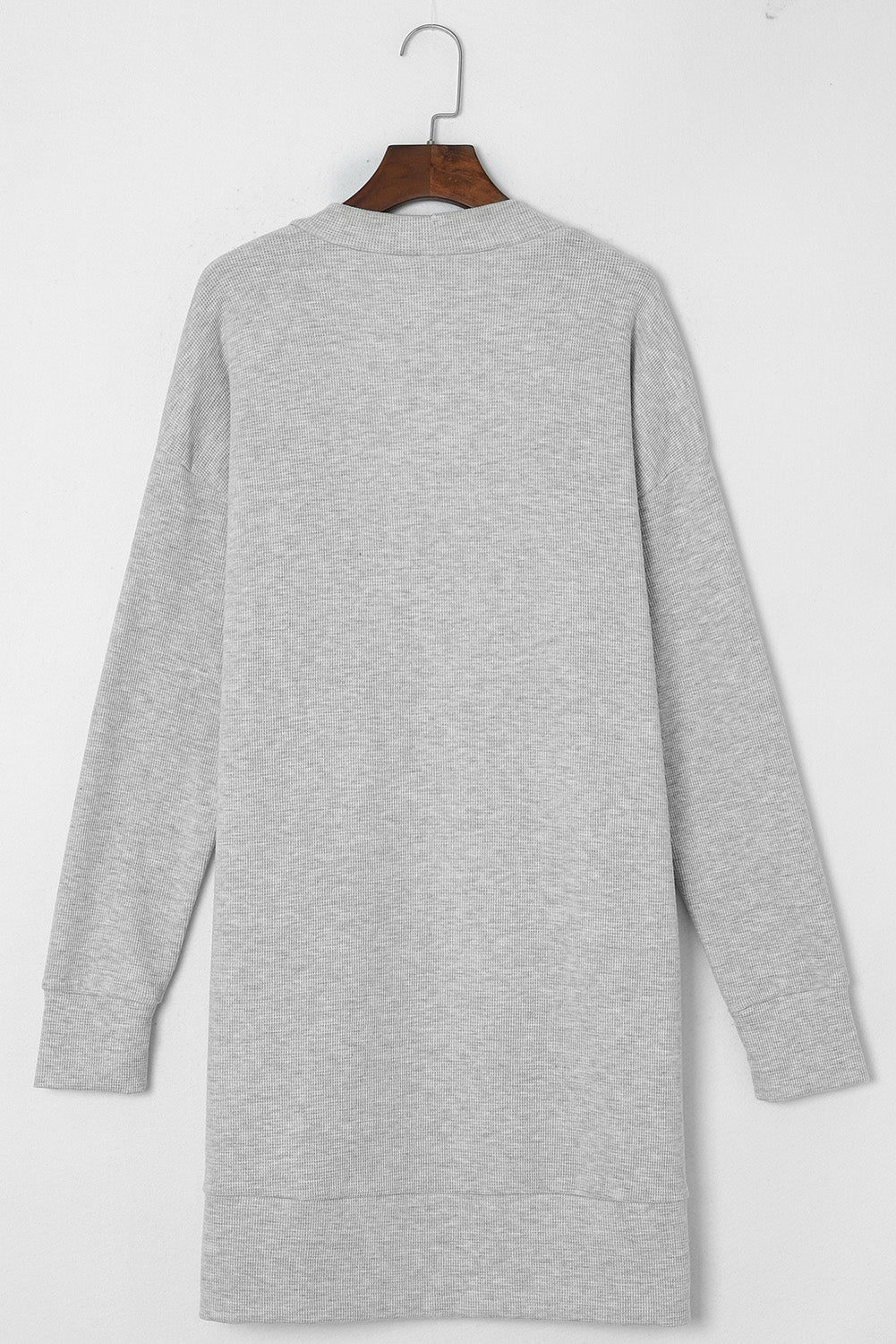 Light Gray Thermal Waffle Knit Pocketed Cardigan-yoyobikini