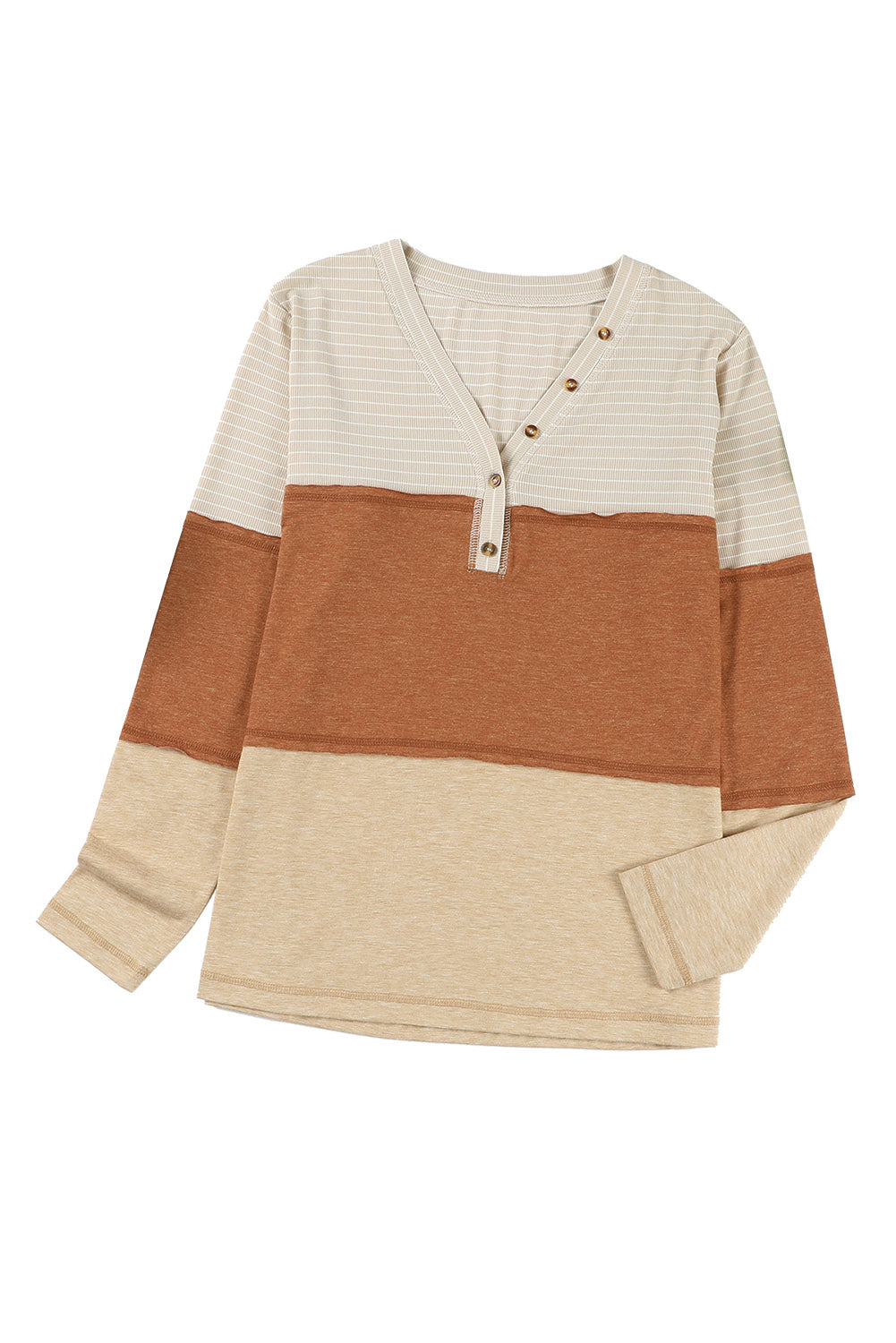 Orange Striped Color Block Henley Top-yoyobikini