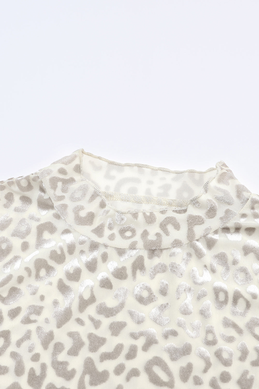 Leopard Frill High Neck Shiny Long Sleeve Top-yoyobikini