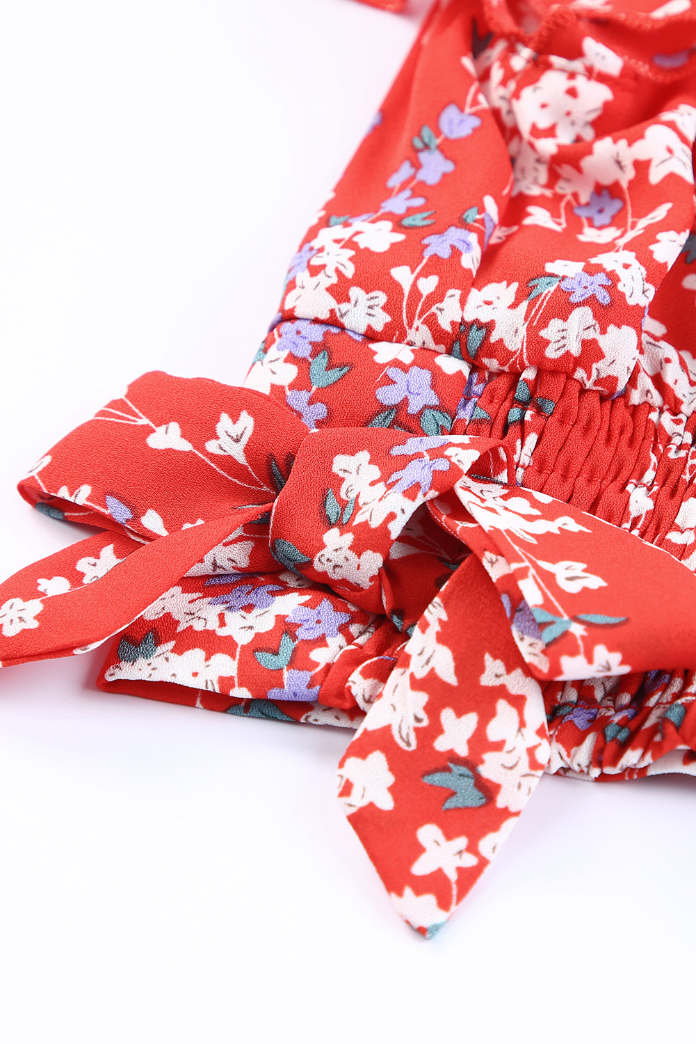 Red Multicolor Floral Ruffled Crop Top and Maxi Skirt Set-yoyobikini