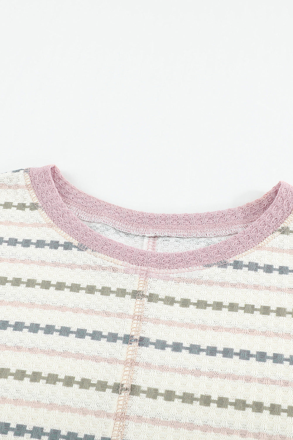 Waffle Knit Colorblock Buttoned Cuff Long Sleeve Blouse-yoyobikini