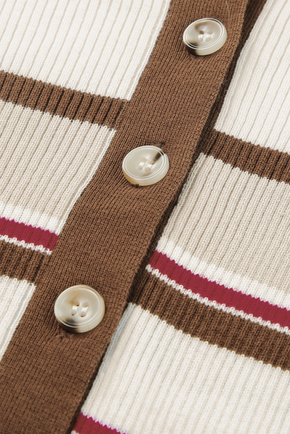 White Rib Knitted Stripe Detail Henley Sweater-yoyobikini