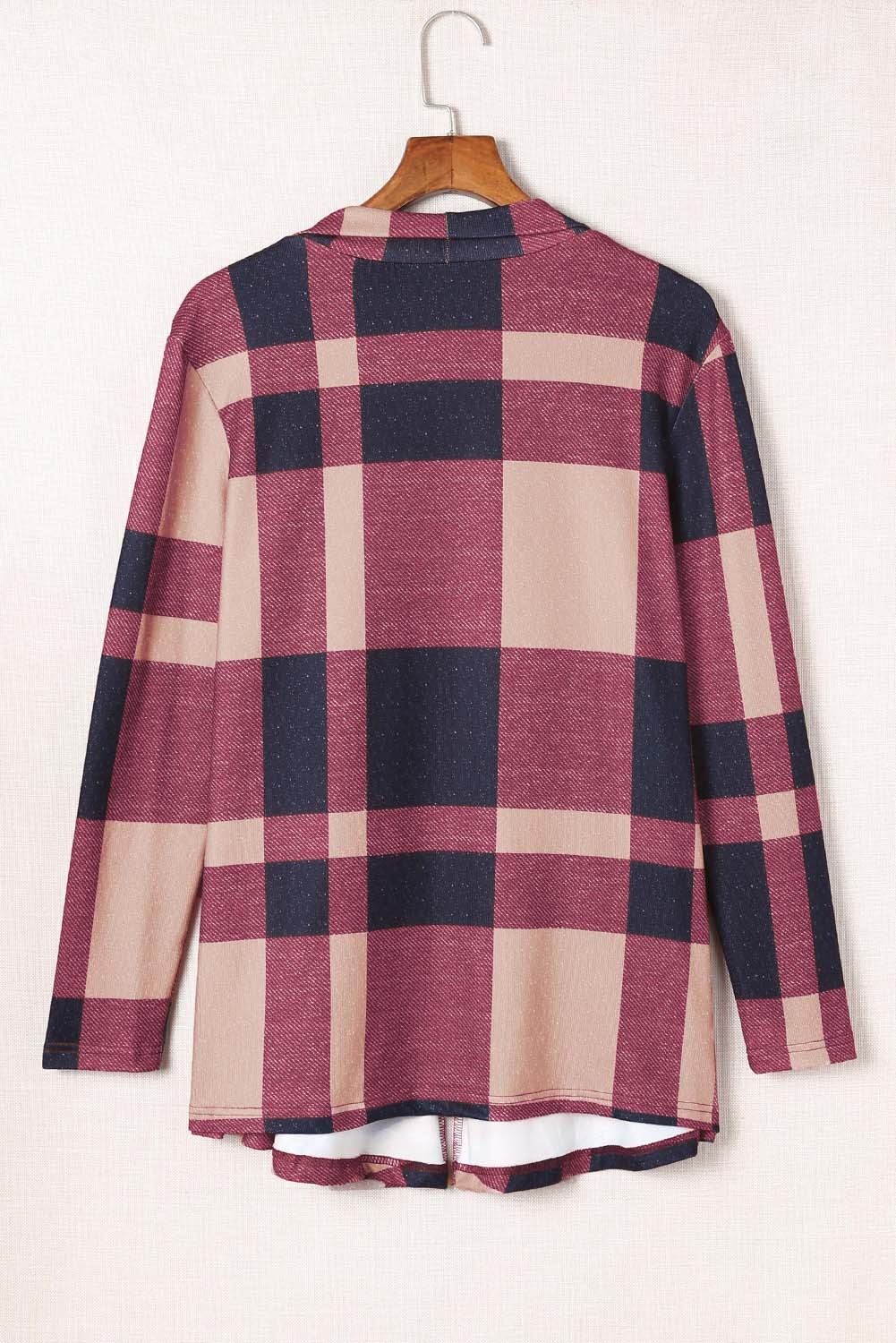 Draped Open Front Plaid Cardigan-yoyobikini