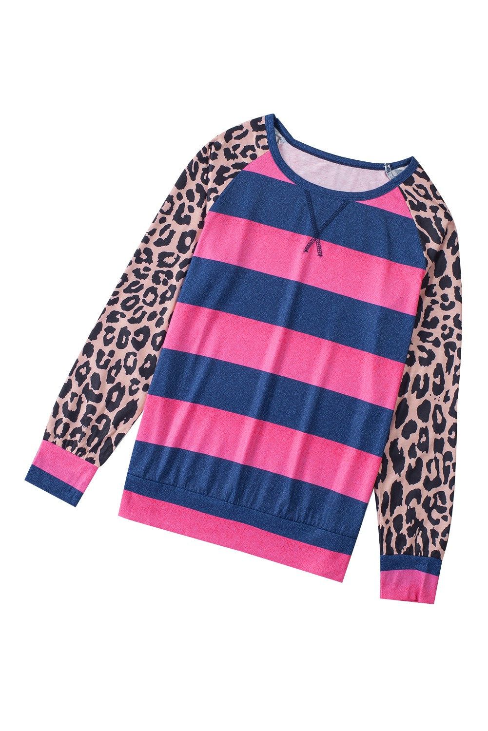 Rose Leopard Striped Patchwork Long Sleeve Top-yoyobikini