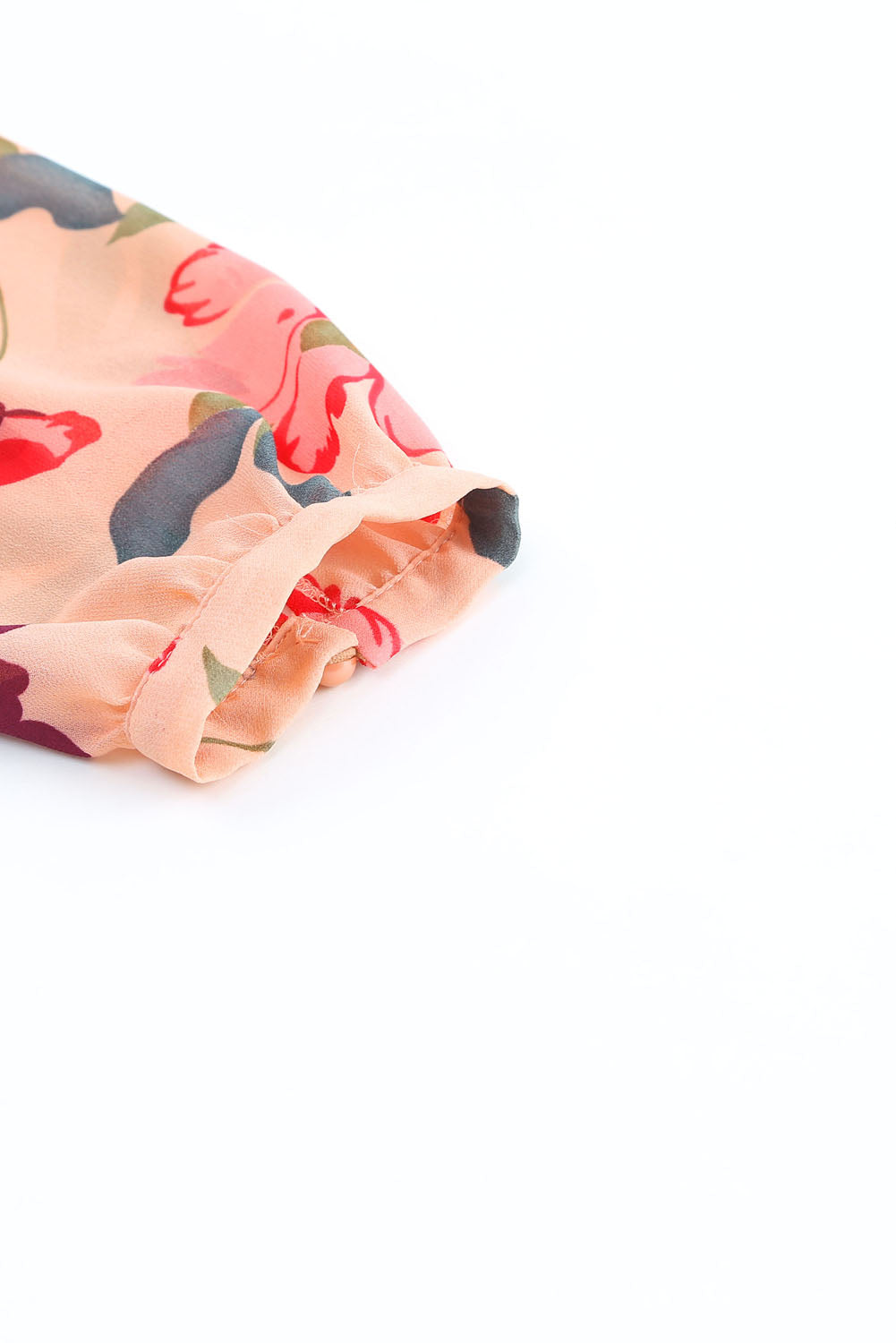 Red Frilled Collar Long Sleeve Floral Dress with Ruffle-yoyobikini