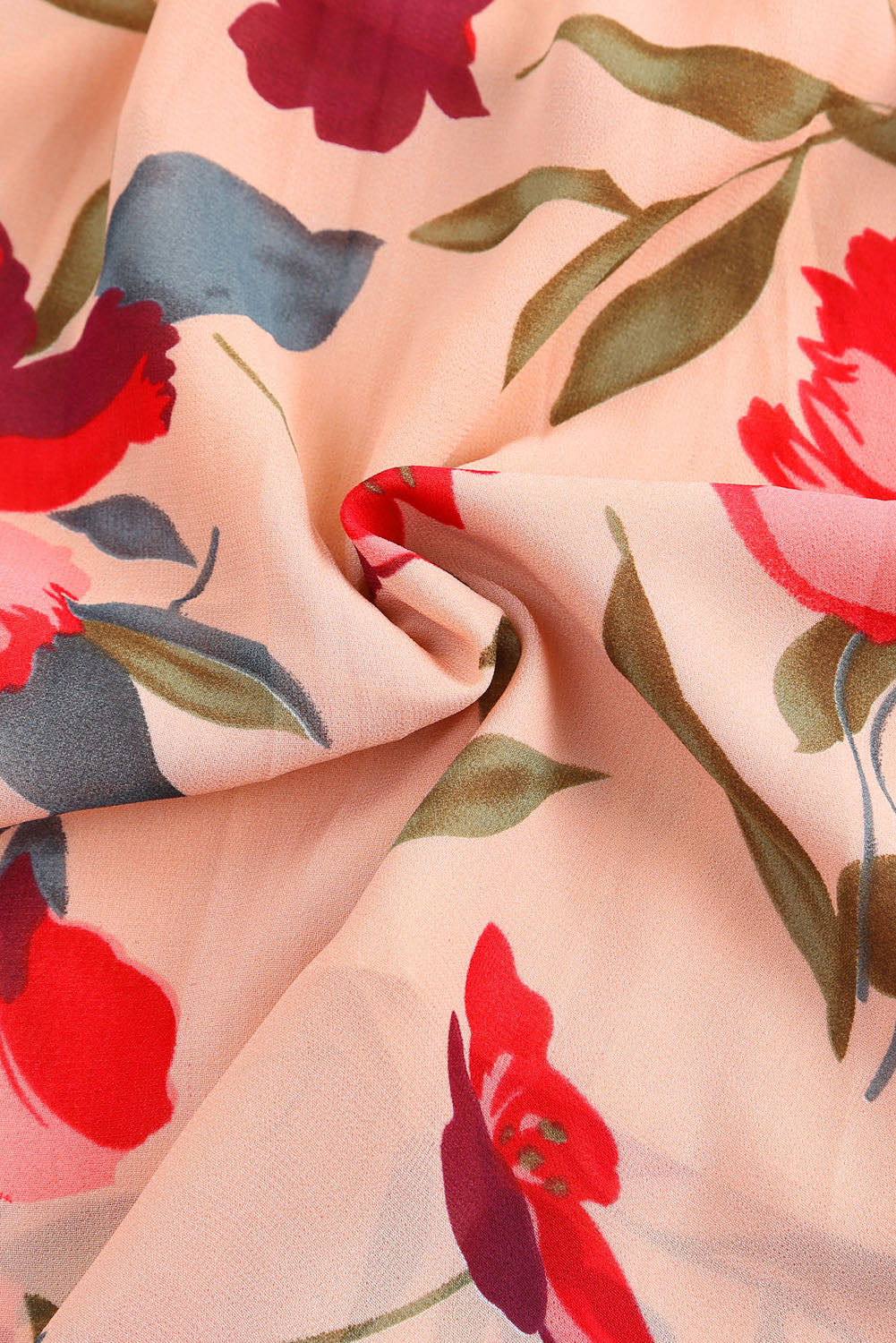 Red Frilled Collar Long Sleeve Floral Dress with Ruffle-yoyobikini