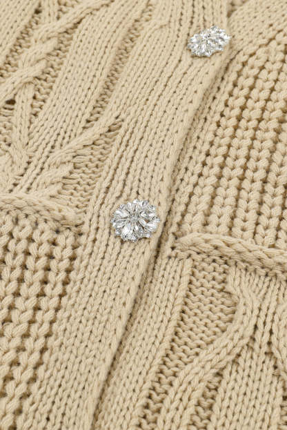 Apricot Buttons Front Patterned Texture Knit Cardigan-yoyobikini